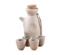 OFFSCH Set di Servizio Sake Giapponese in Porcellana, 1 Bottiglia 300 Ml e 4 Tazze 50 Ml, per Case e Tea House, senza Bave