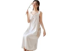 OFFSUM Camicia da Notte Donna - Abito Estivo con Bretelle Senza Maniche in Cotone Camicia da Notte con Colletto Quadrato di Media Lunghezza Camicia da Notte in Pizzo Dolce Lingerie da Principessa