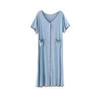 OFFSUM Camicia da Notte Donna - Accappatoio in Cotone Estivo Monopetto Stile Coreano Lingerie di Grandi Dimensioni Casual Temperamento in Tinta Unita per La Casa,Blu,L