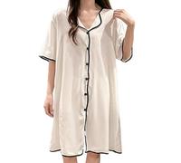 OFFSUM Camicia da Notte Donna - Accappatoio per La Casa Morbido Monopetto Estivo in Raso di Stile Coreano di Grandi Dimensioni Patchwork di Moda Morbido Bianco 3XL
