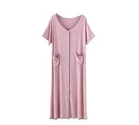 OFFSUM Camicia da Notte Donna - Accappatoio Stile Coreano Monopetto in Cotone Estivo Intimo Abbigliamento per La Casa Temperamento Colore Solido Casual di Grandi Dimensioni Rosa XL