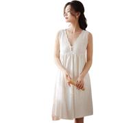 OFFSUM Camicia da Notte Donna - Camicia da Notte Vintage in Stile Principessa con Bretelle Bianche Senza Maniche in Pizzo con Ricamo Elegante Sexy in Cotone