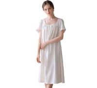 OFFSUM Camicia da Notte Donna - Colletto Quadrato Estivo di Media Lunghezza Elegante Pizzo di Cotone Manica Corta Camicia da Notte Tinta Unita Stile Principessa Pijama Loungewear,White,M