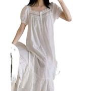 OFFSUM Camicia da Notte Donna - Indumenti da Notte Stile Principessa Estiva Cotone Abito A Maniche Corte Bianco Colletto Quadrato Pizzo Camicia da Notte Vintage Homewear Lingerie,White,M