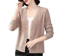 OFFSUM Cardigan da Donna - Taglie Forti Maglione Cardigan Lavorato A Maglia Monopetto con Scollo A V Autunno Tinta Unita Temperamento Classico Abbigliamento Madre Cappotto,Khaki,L
