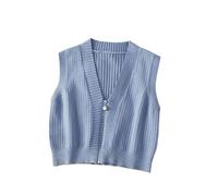 OFFSUM Gilet Maglione Da Donna - Con Cerniera Senza Maniche Scollo A V Canotta Stile Coreano Classico Primavera Autunno Tinta Unita Tutto-Fiammifero Temperamento Abbigliamento Blu L