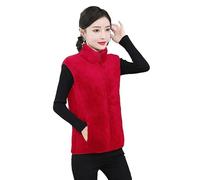 OFFSUM Gilet Pile da Donna - Moda Autunno Inverno Colletto alla Coreana Giacca in Tinta Unita Cappotto Caldo Senza Maniche di Grandi Dimensioni con Gilet Casual con Cerniera Rosso 3XL