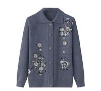 OFFSUM Maglione Cardigan Da Donna - Cardigan Lavorato A Maglia Morbido Con Colletto A Revers Primavera Autunno Ampio Retrò Cappotto Da Nonna Monopetto Con Tasca Grigio 3Xl