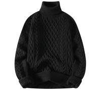 OFFSUM Maglione Uomo - Maglione Caldo Ispessito A Collo Alto Tinta Unita Invernale Classico Jacquard Intrecciato Top Pullover Stile Coreano Taglie Forti,Nero,XXL