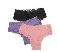 OFFSUM Perizoma da Donna - 3 Pezzi/Set Mutandine Perizoma in Cotone Senza Cuciture con Ricamo in Pizzo Ultra Sottile Sexy di Grandi Dimensioni Morbido E Traspirante A Vita Bassa M