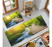 OFFSUM Set Di Tappeti Da Cucina 2 Pezzi Ponte Di Legno Nella Giungla Tappetini Lavabili 2 Pezzi Antiscivolo Tappeto Lavabile Decorazione Per La Casa Per Corridoio Ingresso Ufficio