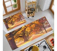 OFFSUM Set Di Tappeti Da Cucina 2 Pezzi Sentiero Nel Bosco 2 Pezzi Di Tappeti E Zerbini Da Cucina Per Corridoio Ingresso Ufficio Decorazione Della Casa Tappeto Antiscivolo 43X75Cm+43X150Cm