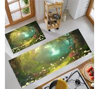 OFFSUM Set Di Tappeti Da Cucina Antiscivolo In Due Pezzi Foresta Verde 2 Pezzi Tappetini Da Cucina Lavabili Tappeto Antiscivolo Decorazione Per La Casa Per Ingresso Camera Da Letto Ufficio 40X60Cm+