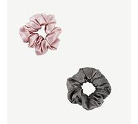 OFFTOPIC® Set 2 Scrunchies Per capello Seta Pura | STOP a Capelli Spezzati e Segni | Elastico in Seta Accessorio Elegante | Certificato Oeko-Tex| Rosa & Carbon