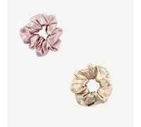 OFFTOPIC® Set 2 Scrunchies Seta Pura | STOP Capelli Spezzati | Elastico Seta Accessorio Elegante | Certificato Oeko-Tex | Rosa & Caramel