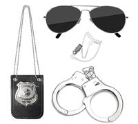 OFGAOO 4 pezzi accessori per costumi da polizia, manette per bambini set di polizia per bambini Costume Poliziotto Bambino Polizia Costume Accessori Manette con Chiavi Distintivo della Polizia Set