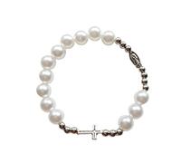 Ofggd Bracciale vintage a forma di rosario, con perle elasticizzate, battesimi, rosari, bracciali da preghiera, per uomini e donne, gioielli a croce, Taglia unica