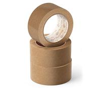 OFITURIA Cinta Adhesiva Ecológica de Papel Kraft color Marrón. Cinta de Carrocero para Embalaje, Enmarcar Cuadros o Sellar. Empaquetado Seguro y Resistente (72 mm x 80 mts - Kraft, 3 Rollos)