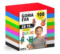 OFITURIA Confezione da 100 fogli di gomma EVA colori classici, formato 20x15 cm, 10 colori di base, per uso scolastico o professionale, gomma EVA (Assortimento classico)