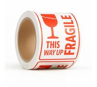 OFITURIA Etichette FRAGILE 4x4" (101x101 mm) - Rotolo 300 pezzi | Handle With Care/This Way Up | adesivi avvertenza per spedizioni, etichette pacchi e imballaggio professionale