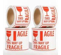 OFITURIA Etichette FRAGILE 4x4" - Confezione 4 rotoli (1200 pezzi) | rotolo etichette adesive per etichette spedizione professionale, imballaggio e pacchi e-commerce