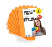 OFITURIA Feltro Colorato per Artigianato, Fai-da-te, Progetti Scolastici, Scrapbooking, Cucito Creativo e Decorazioni 40x30cm (Arancione, 5 pz)