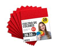 OFITURIA Feltro Colorato per Artigianato, Fai-da-te, Progetti Scolastici, Scrapbooking, Cucito Creativo e Decorazioni 20x30cm (Rosso Vivo, 20 pz)