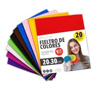OFITURIA Feltro Colorato per Artigianato, Fai-da-te, Progetti Scolastici, Scrapbooking, Cucito Creativo e Decorazioni 20x30cm (Assortito, 20 pz)