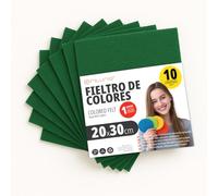 OFITURIA Feltro Colorato per Artigianato, Fai-da-te, Progetti Scolastici, Scrapbooking, Cucito Creativo e Decorazioni 20x30cm (Verde Scuro, 10 pz)