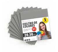 OFITURIA Feltro Colorato per Artigianato, Fai-da-te, Progetti Scolastici, Scrapbooking, Cucito Creativo e Decorazioni 20x30cm (Grigio, 5 pz)