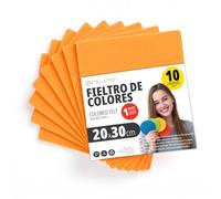 OFITURIA Feltro Colorato per Artigianato, Fai-da-te, Progetti Scolastici, Scrapbooking, Cucito Creativo e Decorazioni 20x30cm (Arancione, 10 pz)