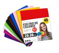 OFITURIA Feltro Colorato per Artigianato, Fai-da-te, Progetti Scolastici, Scrapbooking, Cucito Creativo e Decorazioni 20x30cm (Assortito, 40 pz)