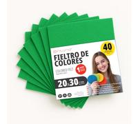 OFITURIA Feltro Colorato per Artigianato, Fai-da-te, Progetti Scolastici, Scrapbooking, Cucito Creativo e Decorazioni 20x30cm (Verde, 40 pz)