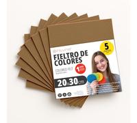 OFITURIA Feltro Colorato per Artigianato, Fai-da-te, Progetti Scolastici, Scrapbooking, Cucito Creativo e Decorazioni 20x30cm (Marrone, 5 pz)