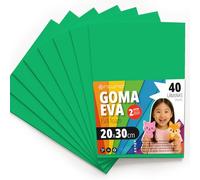 OFITURIA Fogli di Gomma Eva Colorata per Lavoretti Creativi, Fai-da-te, Progetti Scolastici, Scrapbooking, Decorazioni Artistiche e Biglietti 20x30cm (Verde, 40 pz)