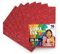 OFITURIA Fogli di Gomma Eva Glitterata per Lavoretti Creativi, Progetti Scolastici, Scrapbooking e Decorazioni Artistiche 20x30cm (Rosso Glitterato, 10 pz)