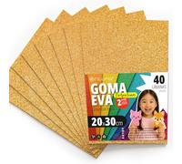 OFITURIA Fogli di Gomma Eva Glitterata per Lavoretti Creativi, Progetti Scolastici, Scrapbooking e Decorazioni Artistiche 20x30cm (Oro Glitterato, 40 pz)