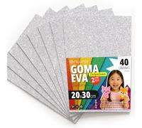 OFITURIA Fogli di Gomma Eva Glitterata per Lavoretti Creativi, Progetti Scolastici, Scrapbooking e Decorazioni Artistiche 20x30cm (Bianco Glitterato, 40 pz)