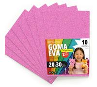 OFITURIA Fogli di Gomma Eva Glitterata per Lavoretti Creativi, Progetti Scolastici, Scrapbooking e Decorazioni Artistiche 20x30cm (Rosa Glitterato, 10 pz)
