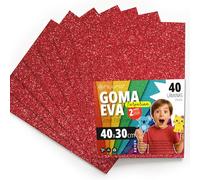 OFITURIA Fogli di Gomma Eva Glitterata per Lavoretti Creativi, Progetti Scolastici, Scrapbooking e Decorazioni Artistiche 40x30cm (Rosso Glitterato, 40 pz)