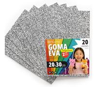 OFITURIA Fogli di Gomma Eva Glitterata per Lavoretti Creativi, Progetti Scolastici, Scrapbooking e Decorazioni Artistiche 20x30cm (Argento Glitterato, 20 pz)