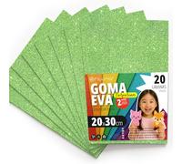 OFITURIA Fogli di Gomma Eva Glitterata per Lavoretti Creativi, Progetti Scolastici, Scrapbooking e Decorazioni Artistiche 20x30cm (Verde Chiaro Glitterato, 20 pz)