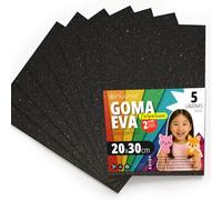 OFITURIA Fogli di Gomma Eva Glitterata per Lavoretti Creativi, Progetti Scolastici, Scrapbooking e Decorazioni Artistiche 20x30cm (Nero Glitterato, 5 pz)