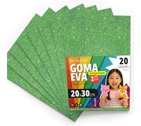 OFITURIA Fogli di Gomma Eva Glitterata per Lavoretti Creativi, Progetti Scolastici, Scrapbooking e Decorazioni Artistiche 20x30cm (Verde Glitterato, 20 pz)