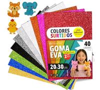OFITURIA Fogli di Gomma Eva Glitterata per Lavoretti Creativi, Progetti Scolastici, Scrapbooking e Decorazioni Artistiche 20x30cm (Assortito Glitterato, 40 pz)