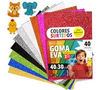 OFITURIA Fogli di Gomma Eva Glitterata per Lavoretti Creativi, Progetti Scolastici, Scrapbooking e Decorazioni Artistiche 40x30cm (Assortito 10 Colori, 40 pz)