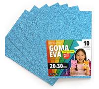 OFITURIA Fogli di Gomma Eva Glitterata per Lavoretti Creativi, Progetti Scolastici, Scrapbooking e Decorazioni Artistiche 20x30cm (Blu Chiaro Glitterato, 10 pz)