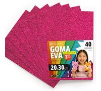 OFITURIA Fogli di Gomma Eva Glitterata per Lavoretti Creativi, Progetti Scolastici, Scrapbooking e Decorazioni Artistiche 20x30cm (Fucsia Glitterato, 40 pz)