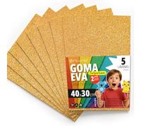 OFITURIA Fogli di Gomma Eva Glitterata per Lavoretti Creativi, Progetti Scolastici, Scrapbooking e Decorazioni Artistiche 40x30cm (Oro Glitterato, 5 pz)