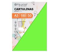 OFITURIA Pack 50 Cartulinas Color Verde Tamaño A3 180g, FAB-16560